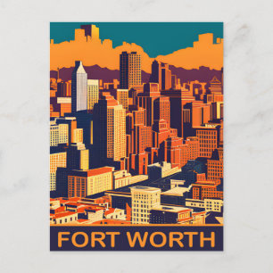 Fort Worth, Texas, City Skyline, Travel Postcard