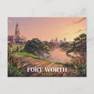 Fort Worth Texas Courthouse Longhorn Travel Postcard