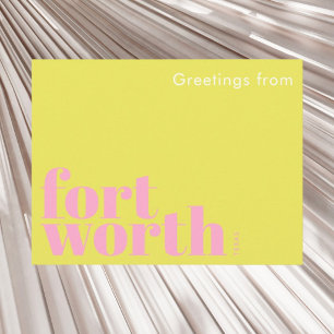 Fort Worth Texas modern pink yellow Postcard