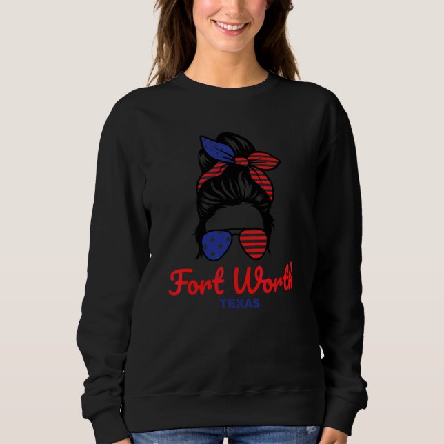 Fort Worth Texas Retro Messy Bun Sweatshirt (Front)