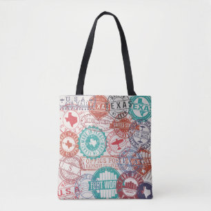 Fort Worth Texas Set of Stamps. Travel Stamp. Made Tote Bag