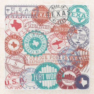 Fort Worth Texas: travel stamps. Glass Coaster