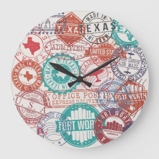 Fort Worth Texas: travel stamps. Large Clock
