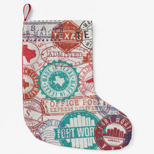 Fort Worth Texas: travel stamps. Small Christmas Stocking