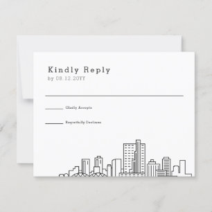 Fort Worth, Texas Wedding   Stylised Skyline RSVP Card
