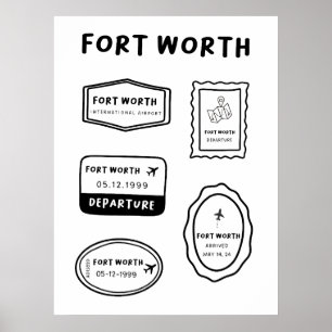 Fort Worth - Travel Stamp Collection Minimalist Poster