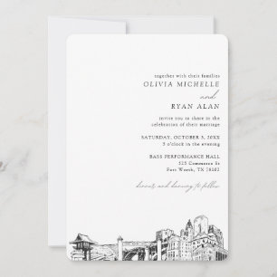 Fort Worth Wedding Skyline Sketch Invitation