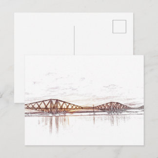 Forth Bridge Scotland Minimalist Sketch Postcard