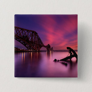 Forth Rail Bridge At Sunset Scotland 15 Cm Square Badge