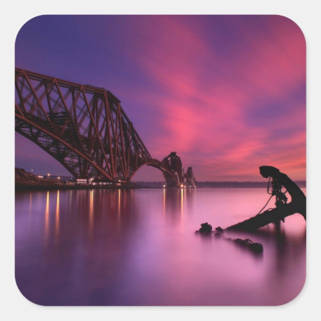 Forth Rail Bridge At Sunset | Scotland Square Sticker (Front)