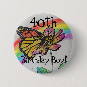 Fortieth Birthday Boy Men Rainbow Monarch Badge