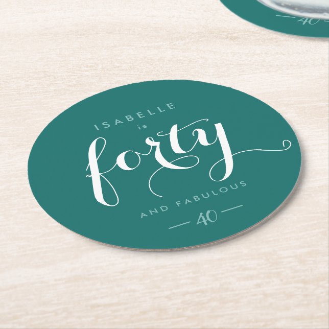 Fortieth Birthday Party Invitation Glamourous Round Paper Coaster (Angled)