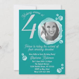 Fortieth Water Bubbles Birthday Party Invitation