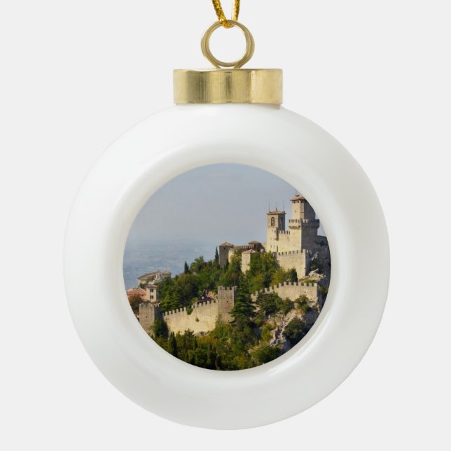 Fortress of Città di San Marino, Italy Ceramic Ball Christmas Ornament (Front)
