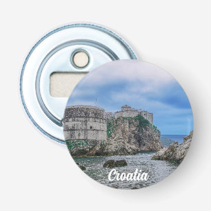 Fortress walls, rocky coast and sea in Croatia Bottle Opener