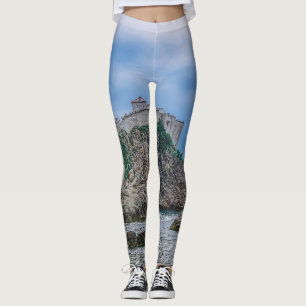 Fortress walls, rocky coast and sea in Croatia Leggings