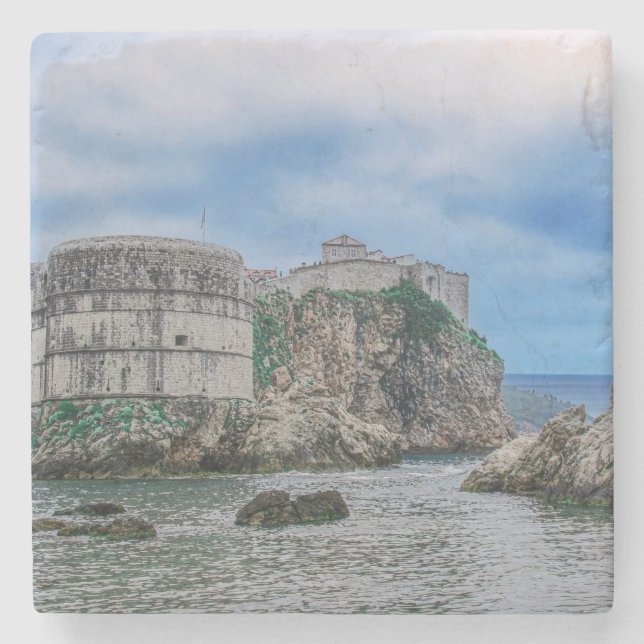 Fortress walls, rocky coast and sea in Croatia Stone Coaster (Front)