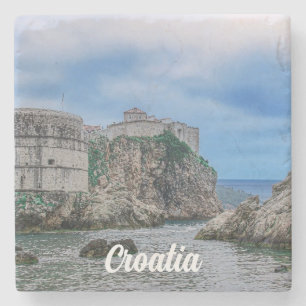 Fortress walls, rocky coast and sea in Croatia Stone Coaster