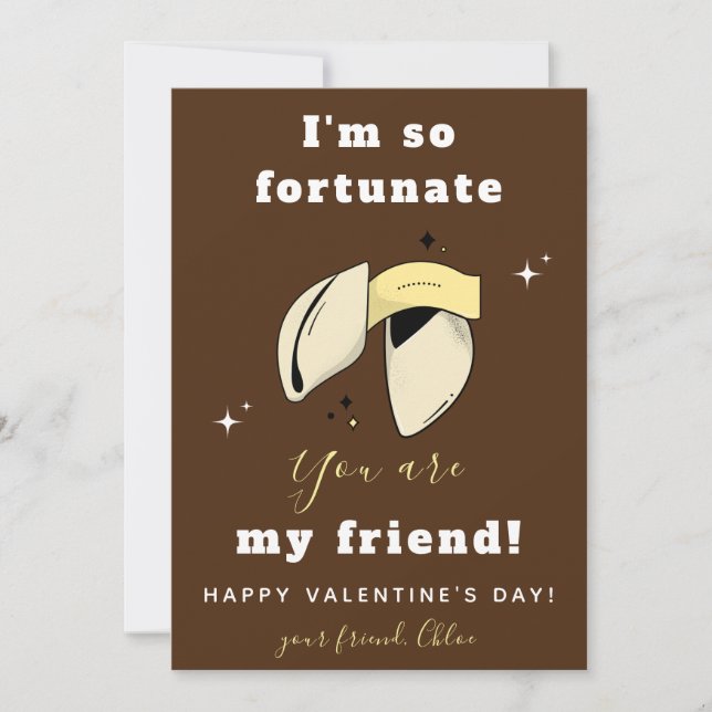 Fortune Cookie Friend Valentine's Day Cute Brown Holiday Card (Front)