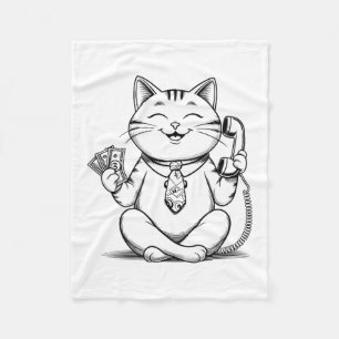 Fortune Kitty Meme Graphic Kawaii Maneki Neko Doll Fleece Blanket