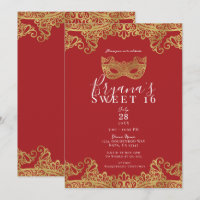Fortune Red & Gold Lace Masquerade Sweet 16 Party
