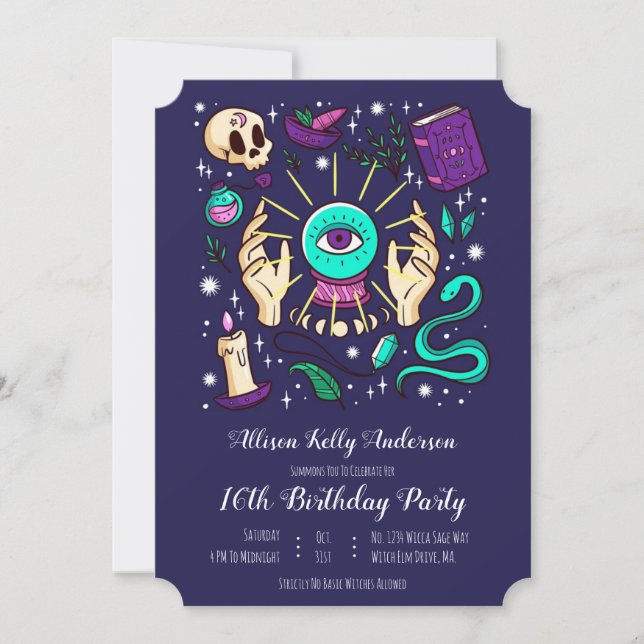 Fortune Teller Sweet 16 Magic 16th Birthday Purple Invitation (Front)