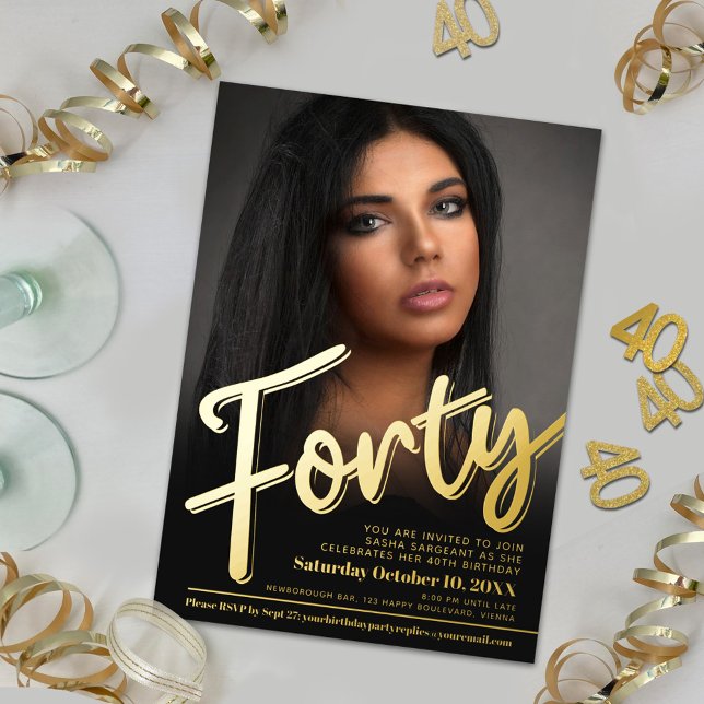 Forty 40th Birthday custom photo script gold (Creator Uploaded)