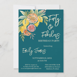 Forty 40th Birthday Floral Invitation For Woman