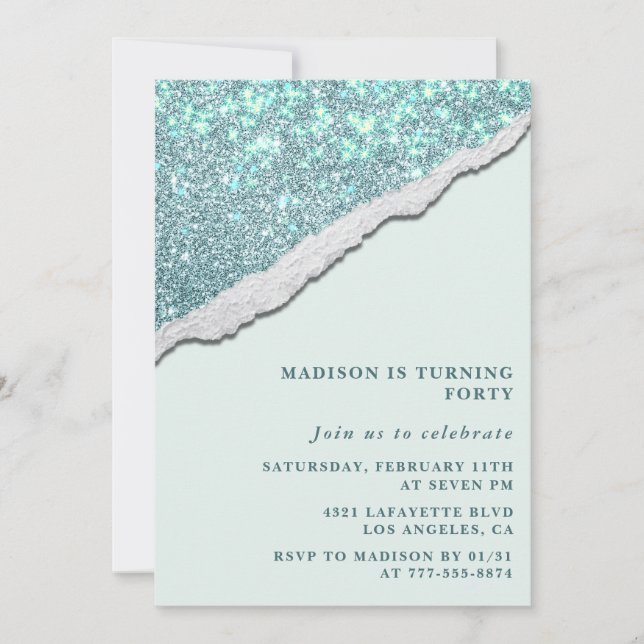 Forty 40th birthday invitation Glam Glitter (Front)