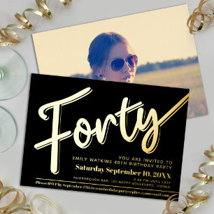 Forty 40th Birthday party script black gold