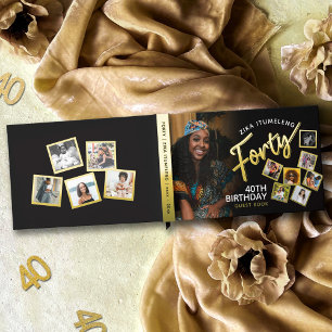 Forty 40th birthday photos black gold guest book