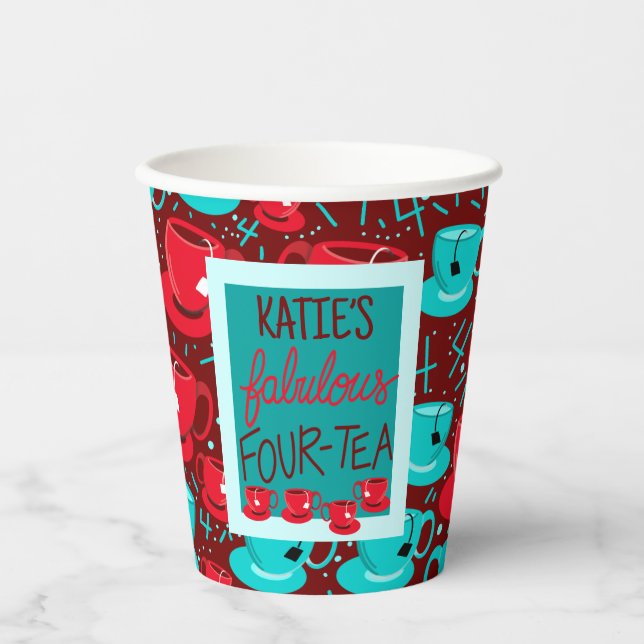 Forty 40th Four-tea Birthday Party Paper Cups (Front)