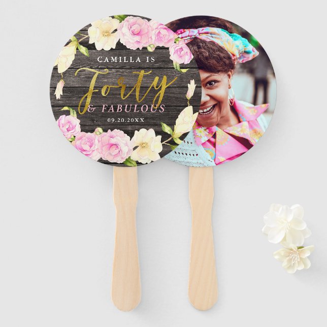 Forty and Fabulous 40th Birthday Custom Photo Hand Fan (Front and Back)
