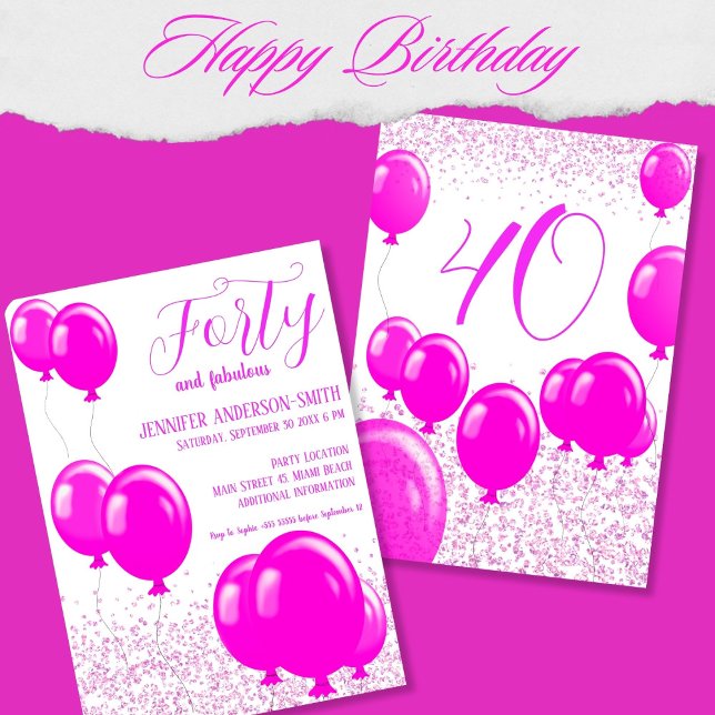Forty and fabulous  Birthday Party Neon pink Invitation (Creator Uploaded)