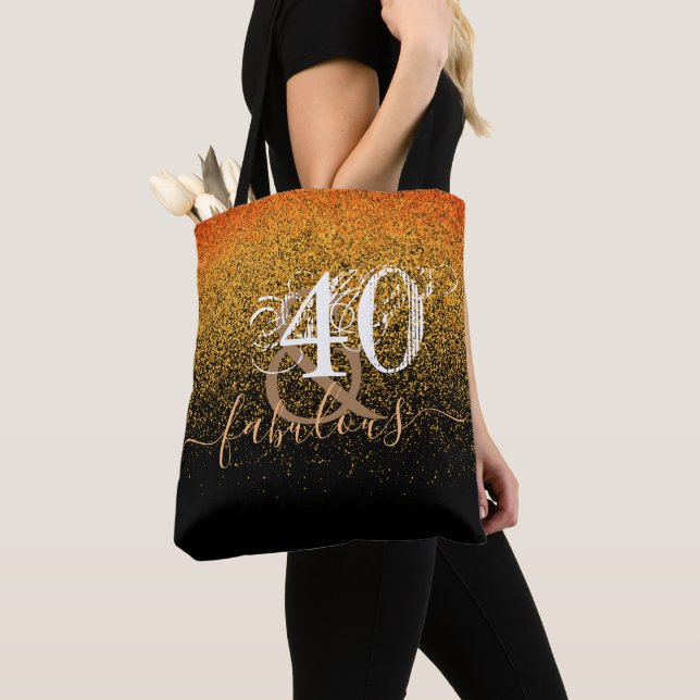Forty and Fabulous Black Gold Glitter Tote Bag (Close Up)