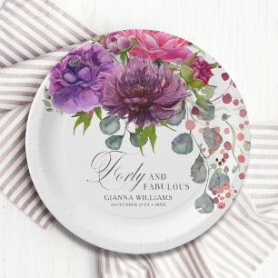 Forty and Fabulous Elegant Floral 40th Birthday Paper Plate