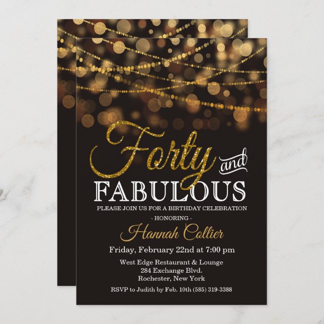 Forty and Fabulous Glitter Birthday Invitation (Front/Back)