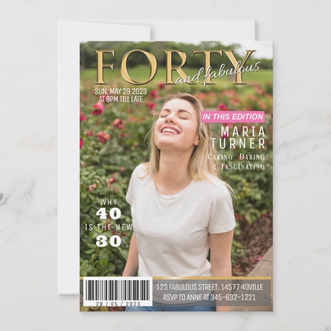 Forty and Fabulous Magazine Style Invitation (Front)