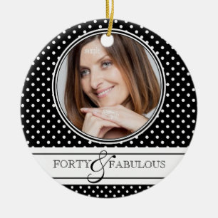 Forty and Fabulous Stylish BW Polkadots Ceramic Tree Decoration