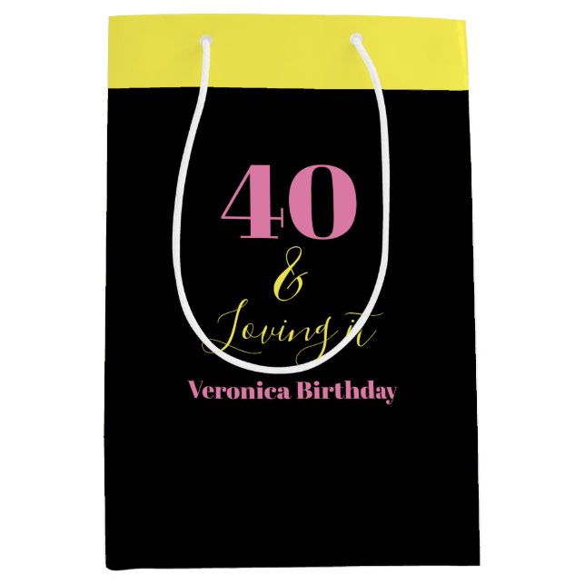 Forty and Loving It 40th Birthday Black Yellow Medium Gift Bag (Front)
