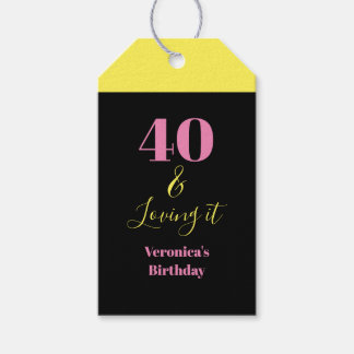 Forty and Loving It 40th Birthday Yellow Black Gift Tags