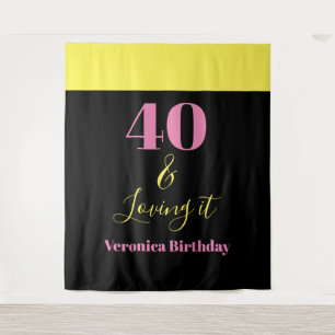 Forty And Loving It 40th Birthday Yellow Black Tapestry