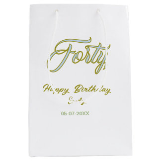 forty birthday name date blue green pastel trendy  medium gift bag