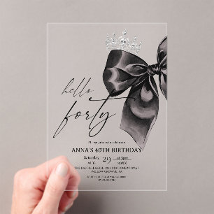 Forty Black Bow 40th Birthday Invitation