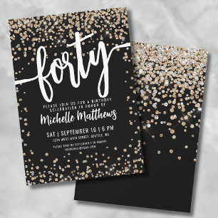 Forty Black Gold 40th Birthday Invitation