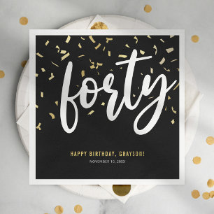 Forty Black Gold 40th Birthday Party Napkin