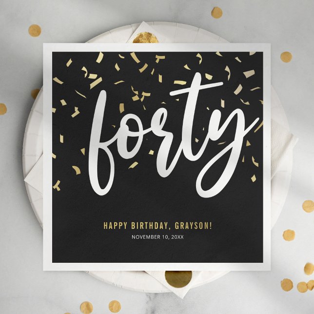 Forty Black Gold 40th Birthday Party Napkin (Creator Uploaded)
