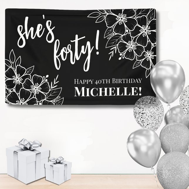Forty Black White 40th Birthday Party Banner (Forty Black White 40th Birthday Party Banner)