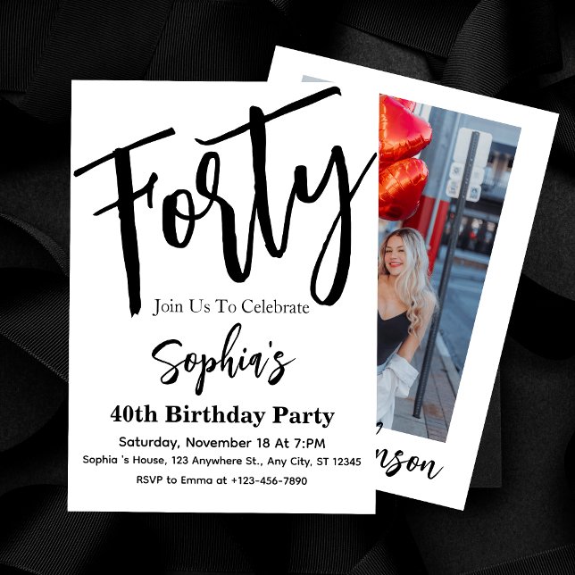 Forty Black & White Modern 40th Birthday Party  Invitation (Creator Uploaded)