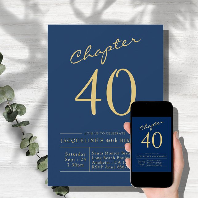 Forty Blue Gold 40th Birthday Party Invitation (Creator Uploaded)